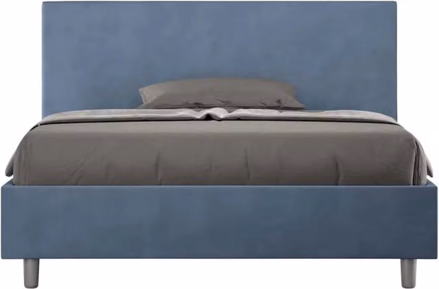 BS COM Letto una piazza e mezza senza rete imbottito 130x190 microfibra blu