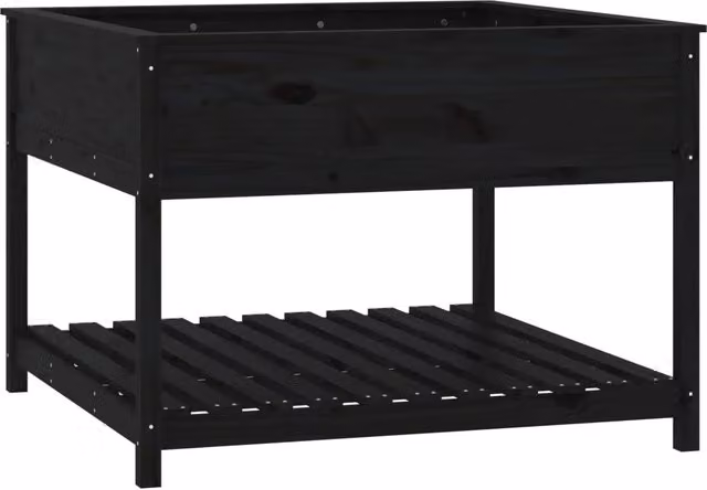 Fioriera con mensola DESIGN IN in legno massello di pino nera L: 111,5 cm, P: 111,5 cm, H: 81 cm – 1