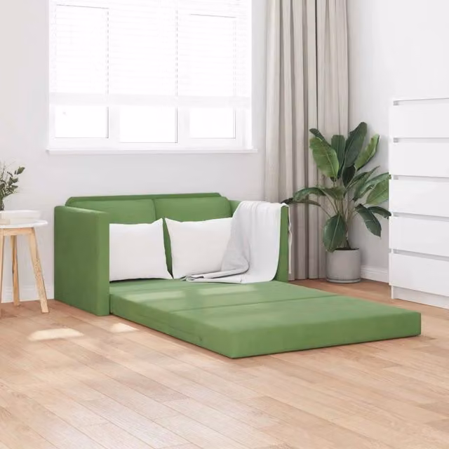 Divano letto vidaXL in velluto verde con funzione letto, L: 204 cm, P: 122 cm, H: 60 cm