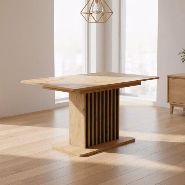 Tavolo allungabile Kadi rovere con allunga nera e struttura centrale con listelli 130x85x75H
