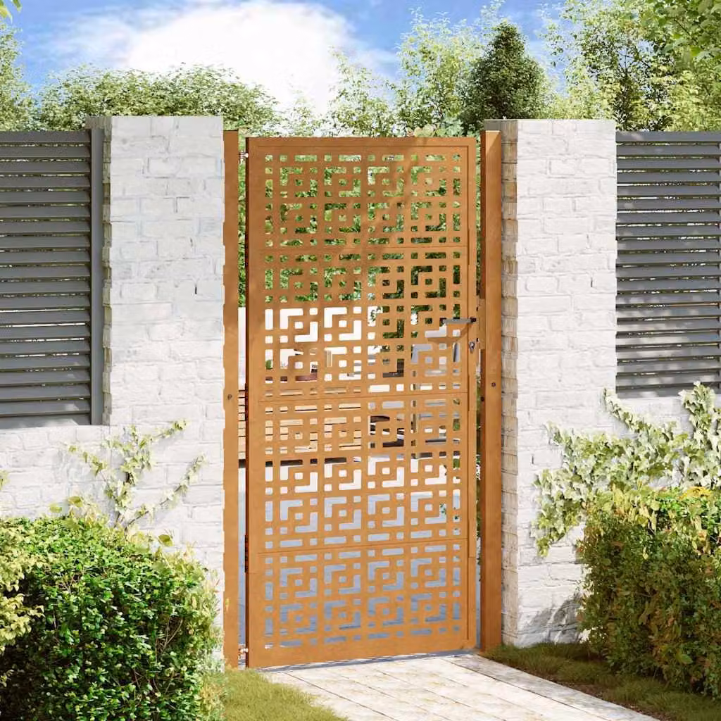 Cancello singolo da giardino vidaXL in acciaio corten marrone L: 110 cm, H: 205 cm