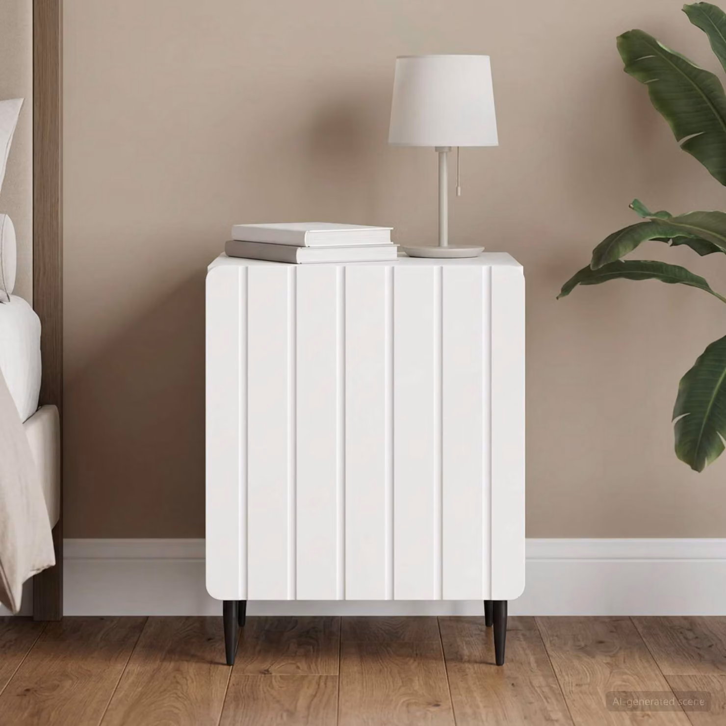Armadio da notte moderno vidaXL bianco in legno ingegnerizzato e metallo L/P/H: 43 x 34,5 x 52 cm