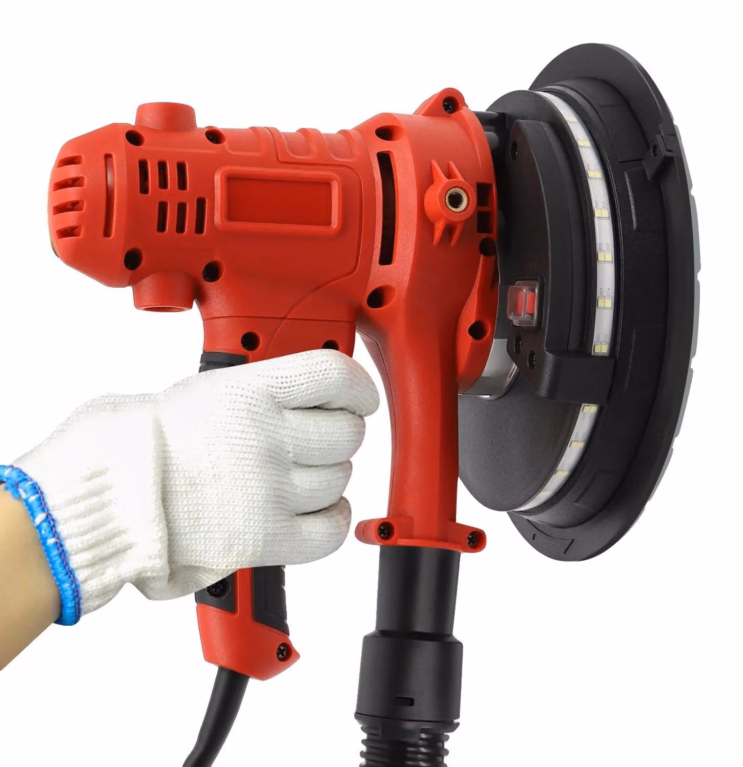 Levigatrice per cartongesso, impugnatura regolabile, illuminazione a LED, colore rosso