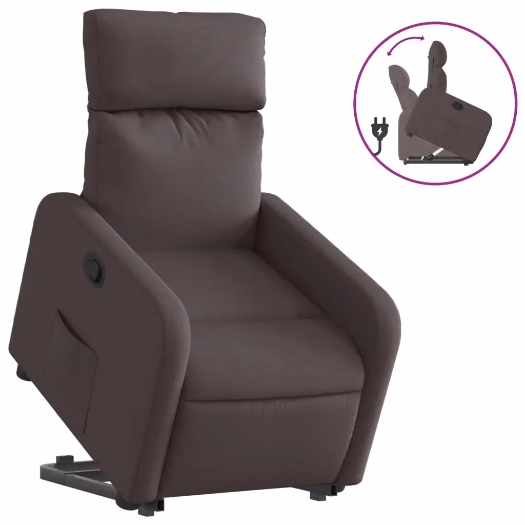 Poltrona Alzapersona Reclinabile vidaXL in Tessuto Marrone con Assistenza Elettrica per Senior – 2