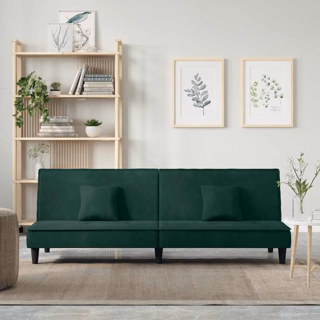 vidaXL Divano Letto Click-Clack in Velluto Verde con Cuscini, L: 200 cm, P: 140 cm, H: 89 cm