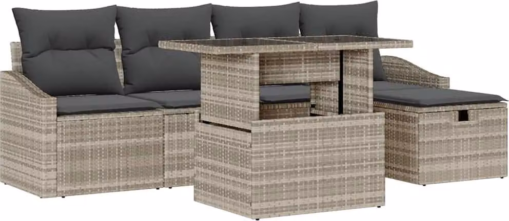 Set Divano da Giardino 6 pcs Grigio chiaro Poly Rattan