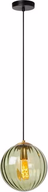 Lampada sospensione a sfera Monsaraz di Lucide in vetro verde e metallo con attacco E27, Altezza: 25 cm, Diametro: 25 cm