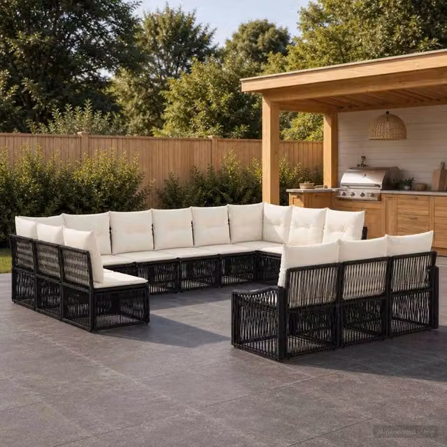 Set Divano da Giardino 13 pz Nero polyrattan 3436156