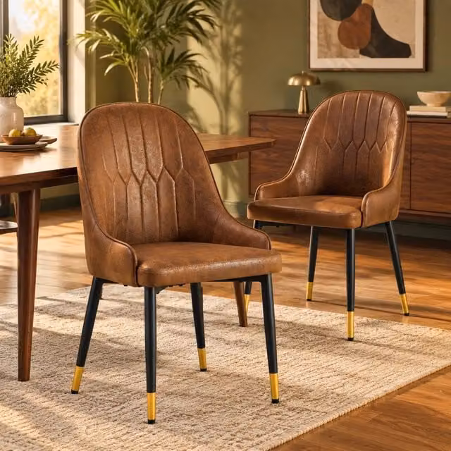 Set di 2 sedie da pranzo MIVRAY moderne in tessuto tecnico marrone con schienale a motivo astratto e gambe in metallo nero opaco – 1