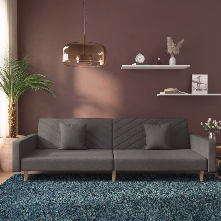 vidaXL Divano Letto Click-Clack a 2 Posti in Tessuto Grigio con 2 Cuscini e Struttura in Legno Massello