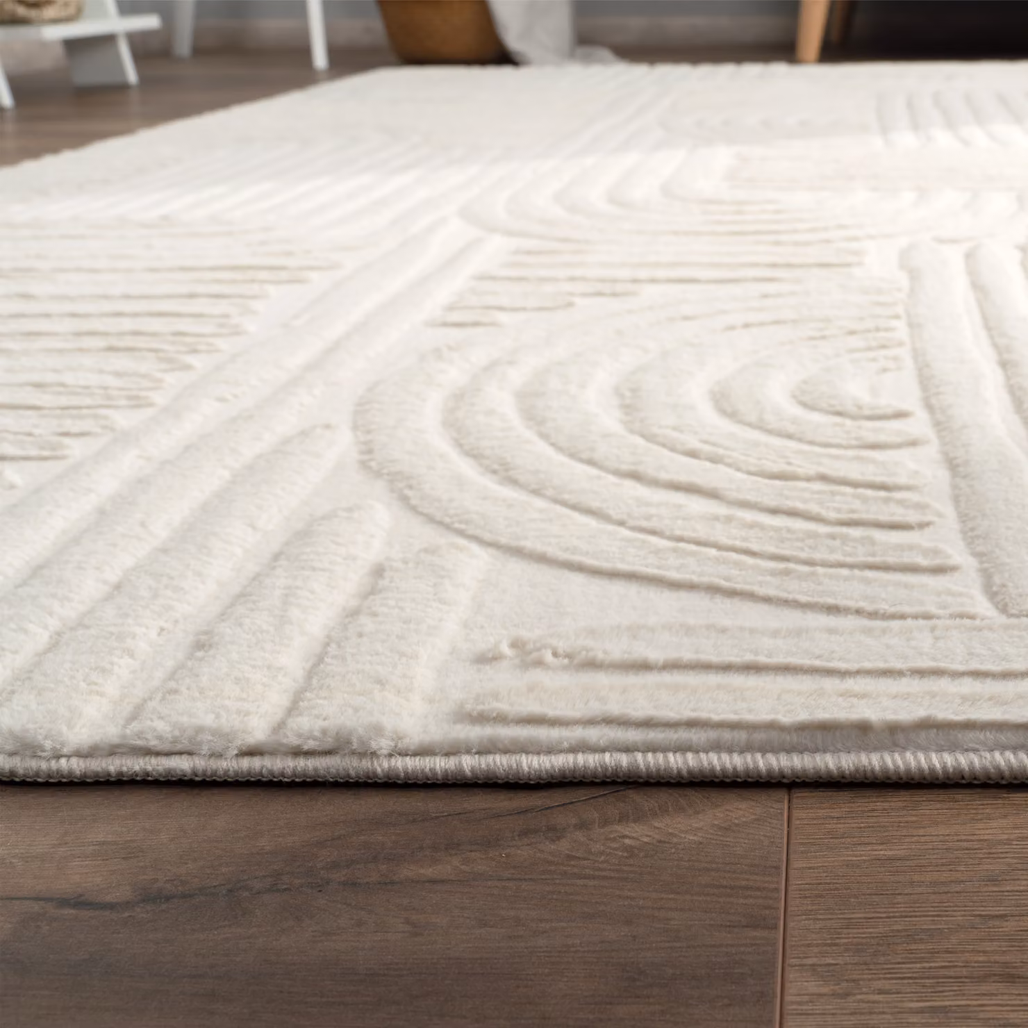 Tappeto in pelliccia sintetica Lelystar color crema e beige, modello boho abstract, L 200 cm x P 280 cm – 2