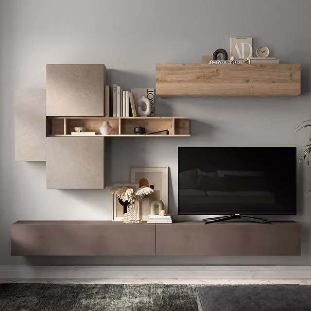 Parete Attrezzata Infinity 44D Redokasa Design Moderno per Soggiorno e Cucina Colore Argilla, Bronzo e Cadiz – 1