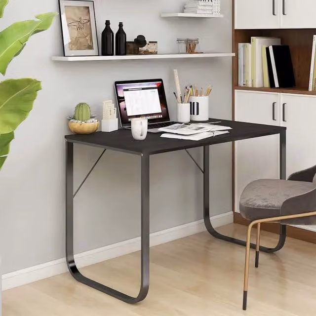 Scrivania per Computer vidaXL in Legno e Metallo Nera L: 110 cm, P: 60 cm, H: 73 cm – 1