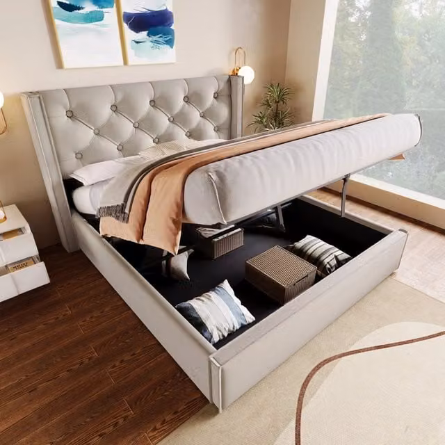 letto imbottito cotone grigio chiaro 140x200 cm