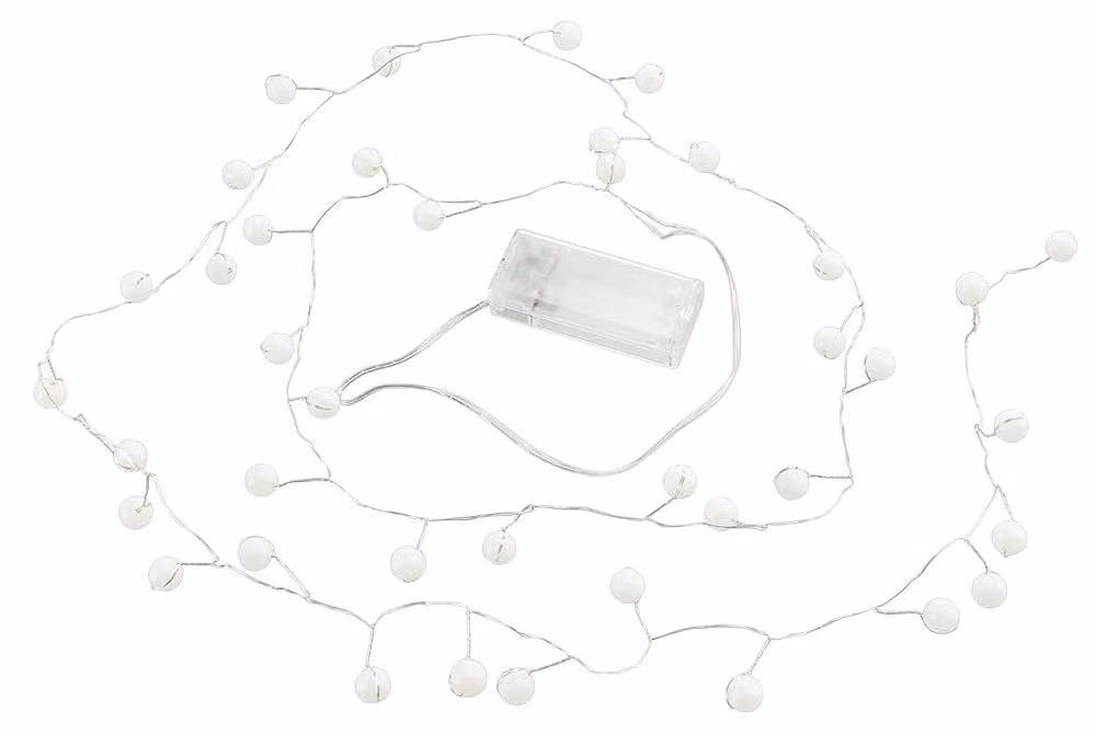 Catena luminosa a LED con 40 perline di luce bianco caldo, lunghezza 180 cm, con timer