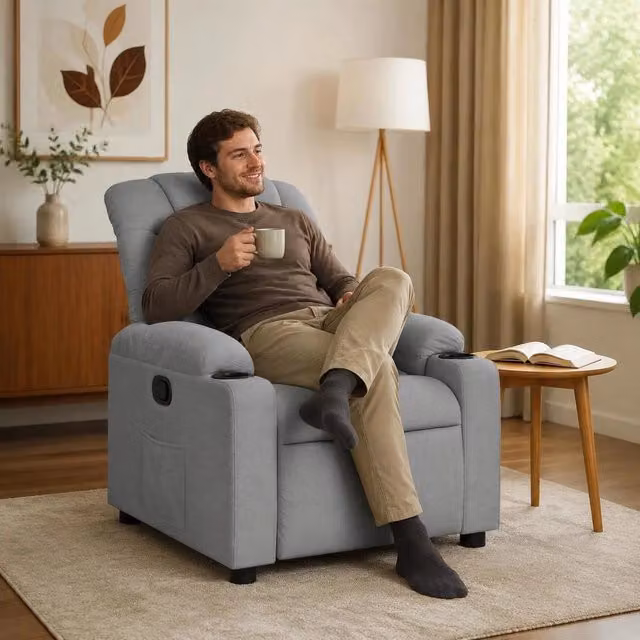Reclining Armchair, Light Grey Fabric