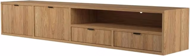 Mobile Porta TV Sospeso Moderno Con 2 Ante A Ribalta 2 Cassetti E Vano A Giorno Con Passacavo Per Soggiorno Salotto Zona Living Design Minimal Contemporaneo 200 X 55 X 40 Cm Rovere