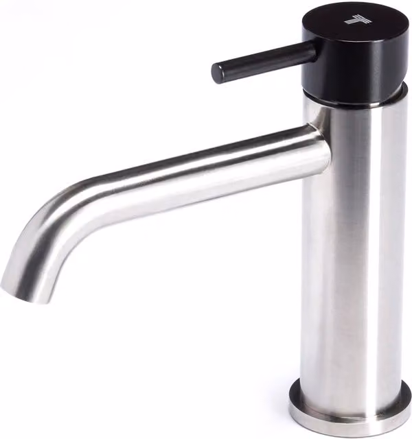 Rubinetto Miscelatore Monocomando Lavabo senza Scarico in Acciaio Inox Satinato Maniglia Carbone