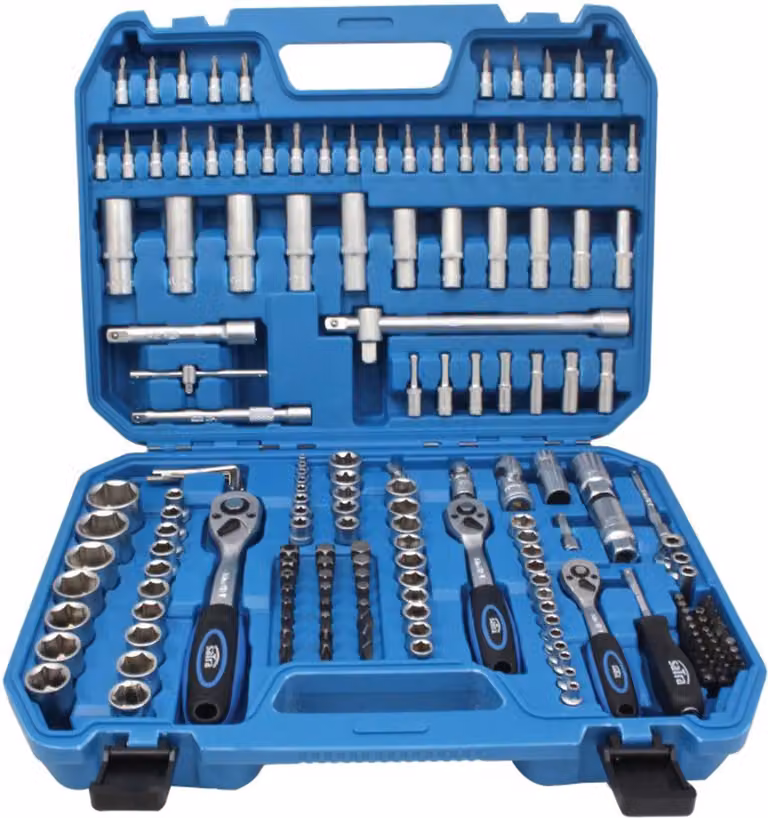 Valigetta utensili professionale 179 pezzi, serie di chiavi a bussola, inserti, cricchetti, prolunghe, kit attrezzi per auto, officina fai-da-te con attacchi 1/4" 3/8" 1/2" Satra