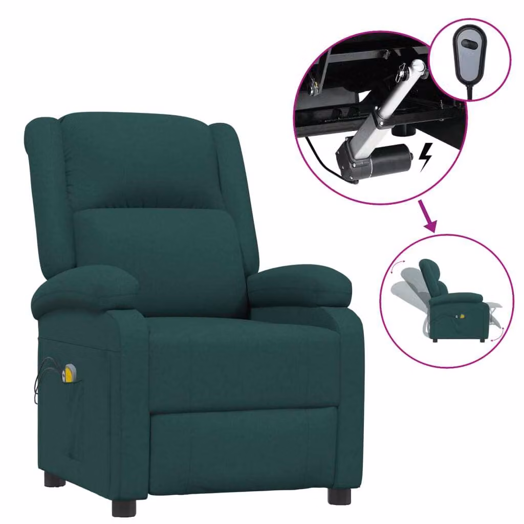 SYFAX™ Poltrona Massaggiante Elettrica Verde Scuro in Tessuto