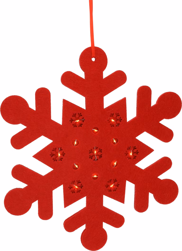Fiocco di neve LED HANGDECO, 35 cm, feltro, rosso