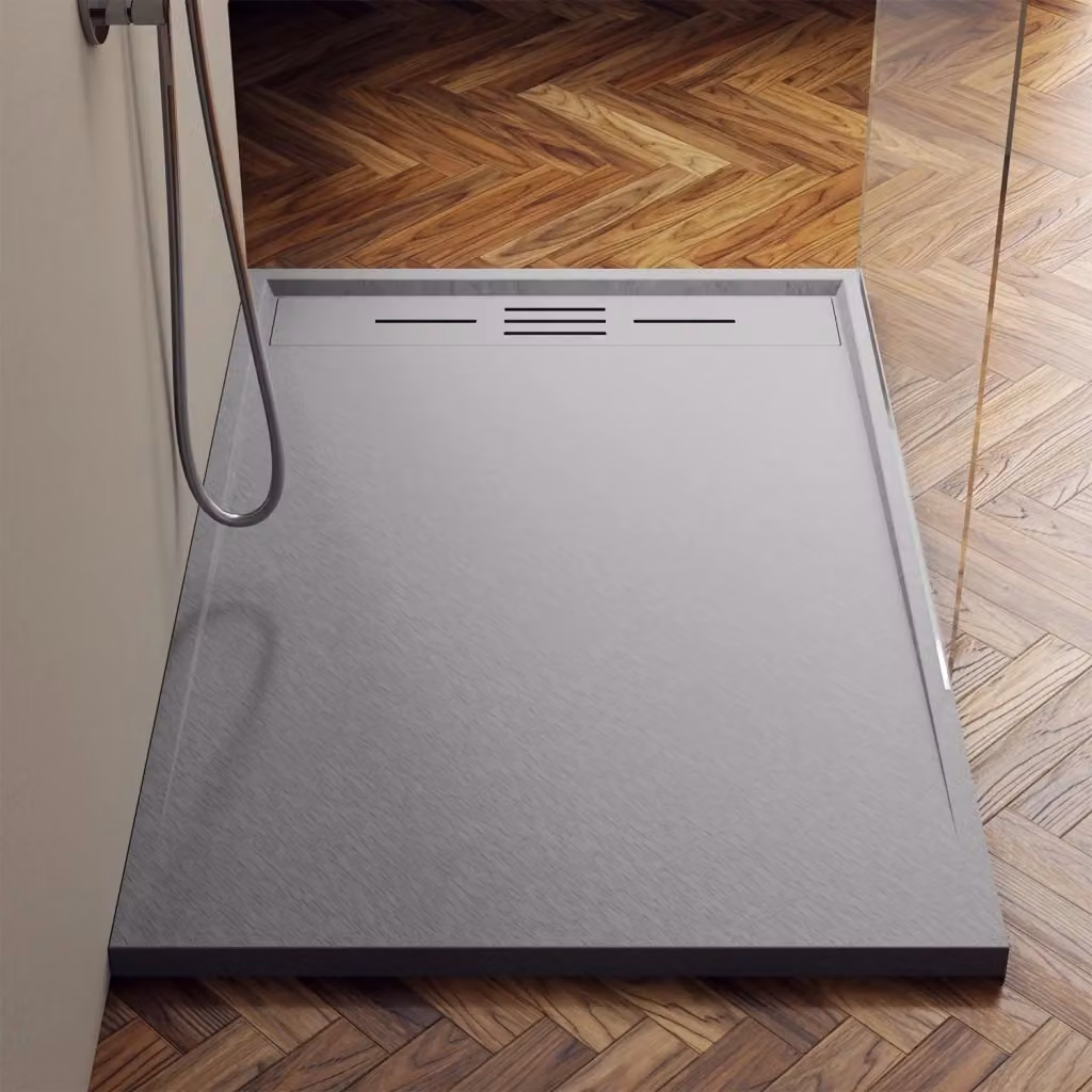 Piatto doccia rettangolare Parama in plastica effetto pietra grigio antiscivolo L: 70 cm, P: 90 cm – 2