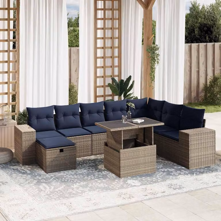 Maison Exclusive - Set di 9 pezzi per giardino con cuscini, grigio, polyrattan