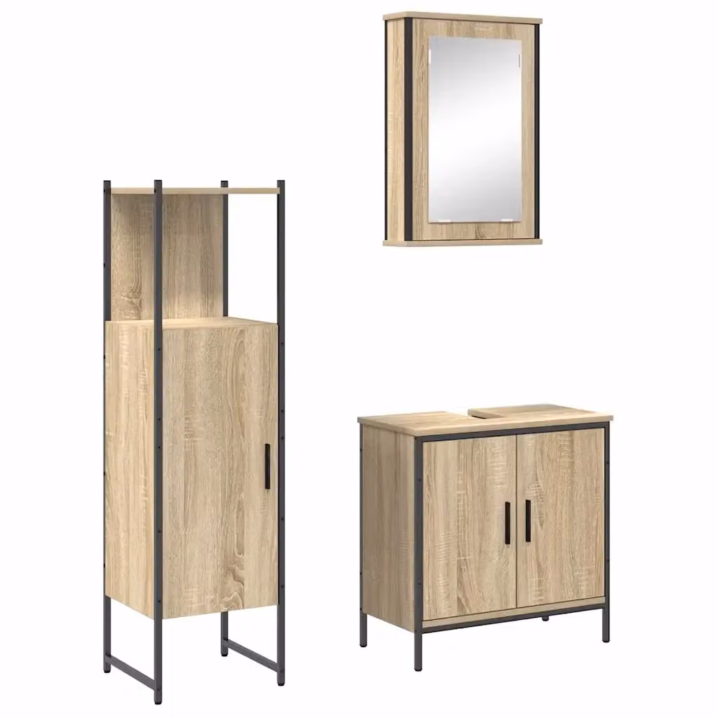 Set di mobili da bagno moderno vidaXL composto da 3 pezzi in legno e metallo marrone, include mobile sottolavabo e armadietto con specchio, L/P/H: 60 x 30 x 60 cm – 2