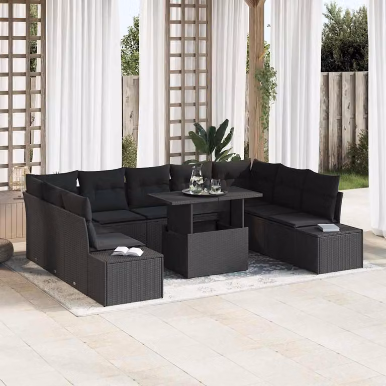 Maison Exclusive - Set da giardino composto da 10 pezzi, divano in rattan sintetico nero