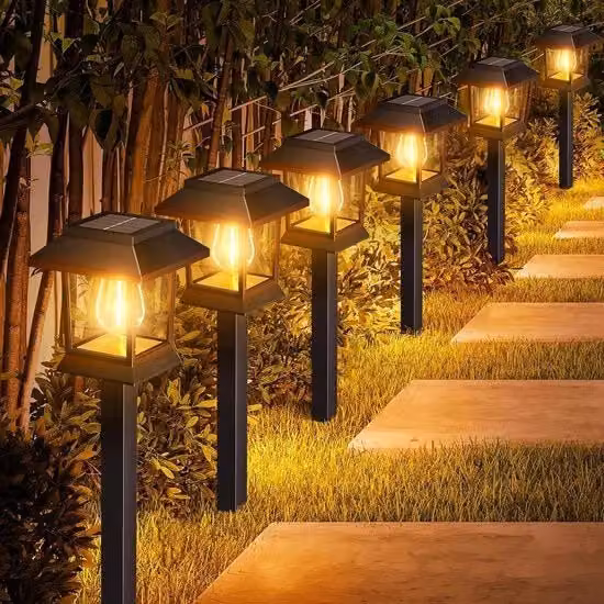 Set di 6 lampade solari da esterno con vetro vintage e luce LED bianco caldo, impermeabili IP65 con sensore crepuscolare per giardino e terrazza