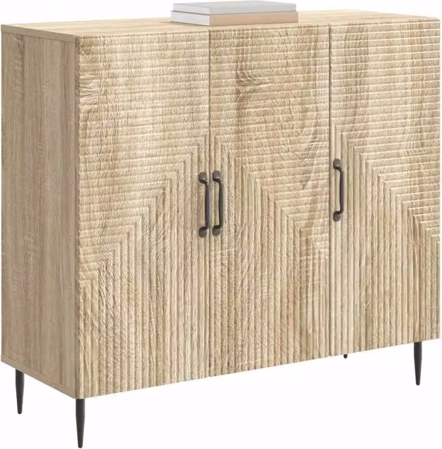 Credenza moderna in legno ingegnerizzato Rovere Sonoma, L 89 x P 34,5 x H 80 cm