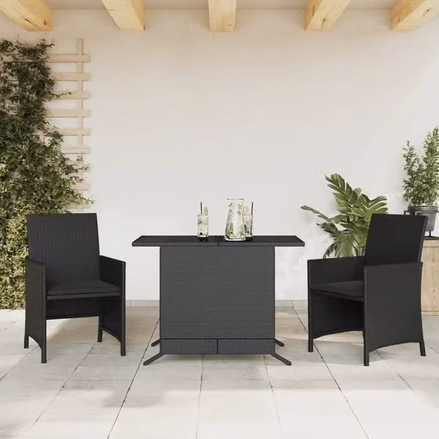 Set da Bistrò 3 pz con Cuscini Nero in Polyrattan 365117