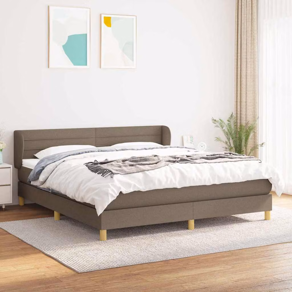 vidaXL Giroletto a Molle con Materasso Ibrido in Tessuto Beige e Bianco L/P: 160 x 200 cm – 1