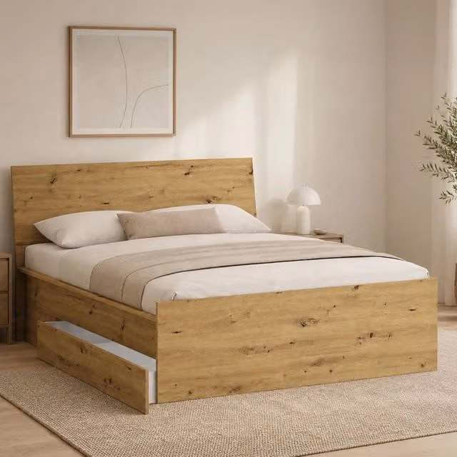 Letto Matrimoniale Lidati, Letto Matrimoniale Dimensione Materasso 160x200 cm, Marrone Rovere Nodi