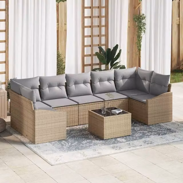 vidaXL Set di divani da giardino a forma di L con tavolino da caffè, Beige e Grigio
