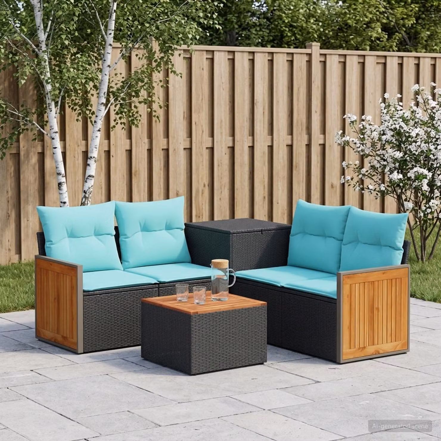 vidaXL Set di divani 6 pz Nero e Blu 55 x 55 x 37 cm