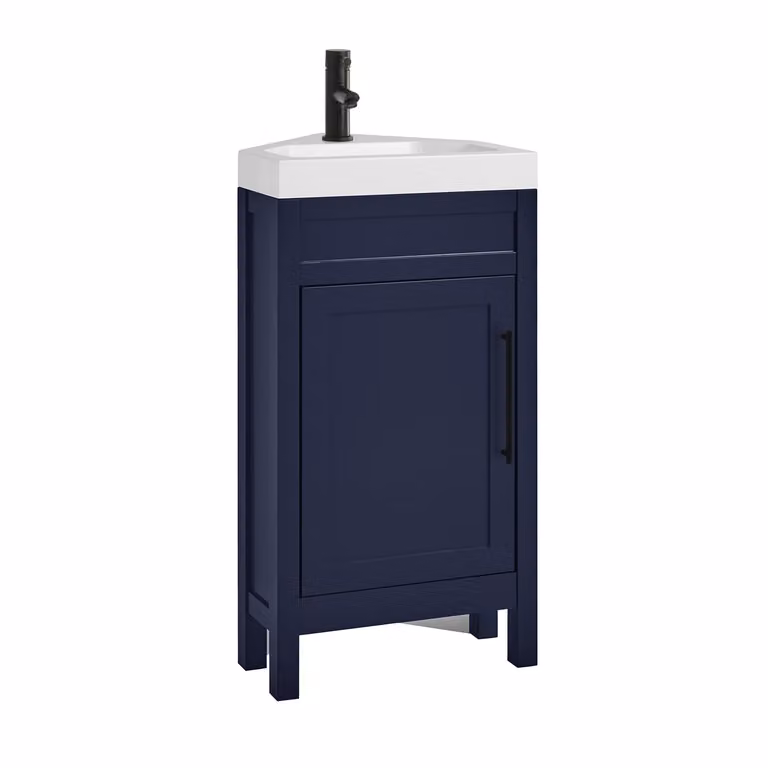 Mobile Bagno Angolare Blu Marino da 450mm con Lavabo e Maniglia Moderna con Barra a T Nera - Warwick