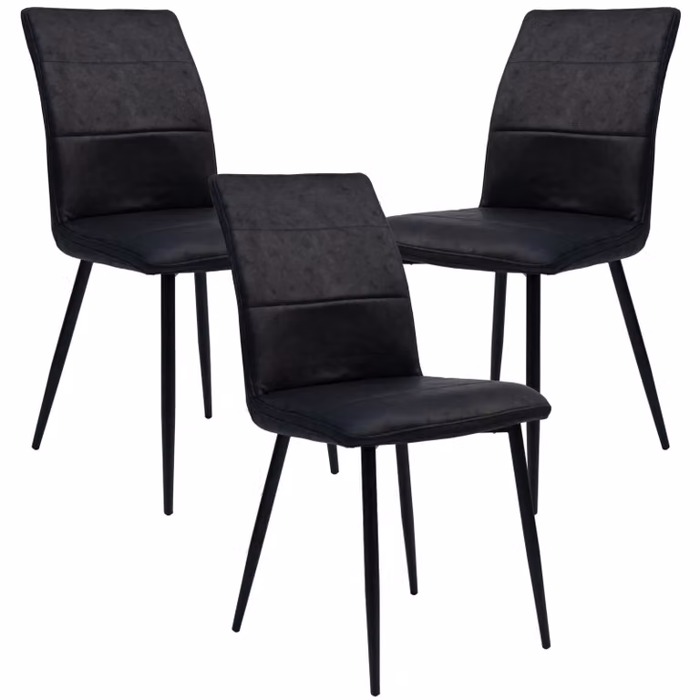 Sedie da pranzo moderne in pelle - comode sedie con parte anteriore trapuntata e schienale imbottito - sedie da cucina imbottite con schienale curvo per un maggiore comfort di seduta, Colore:Nero;Quantità:3 pezzi.