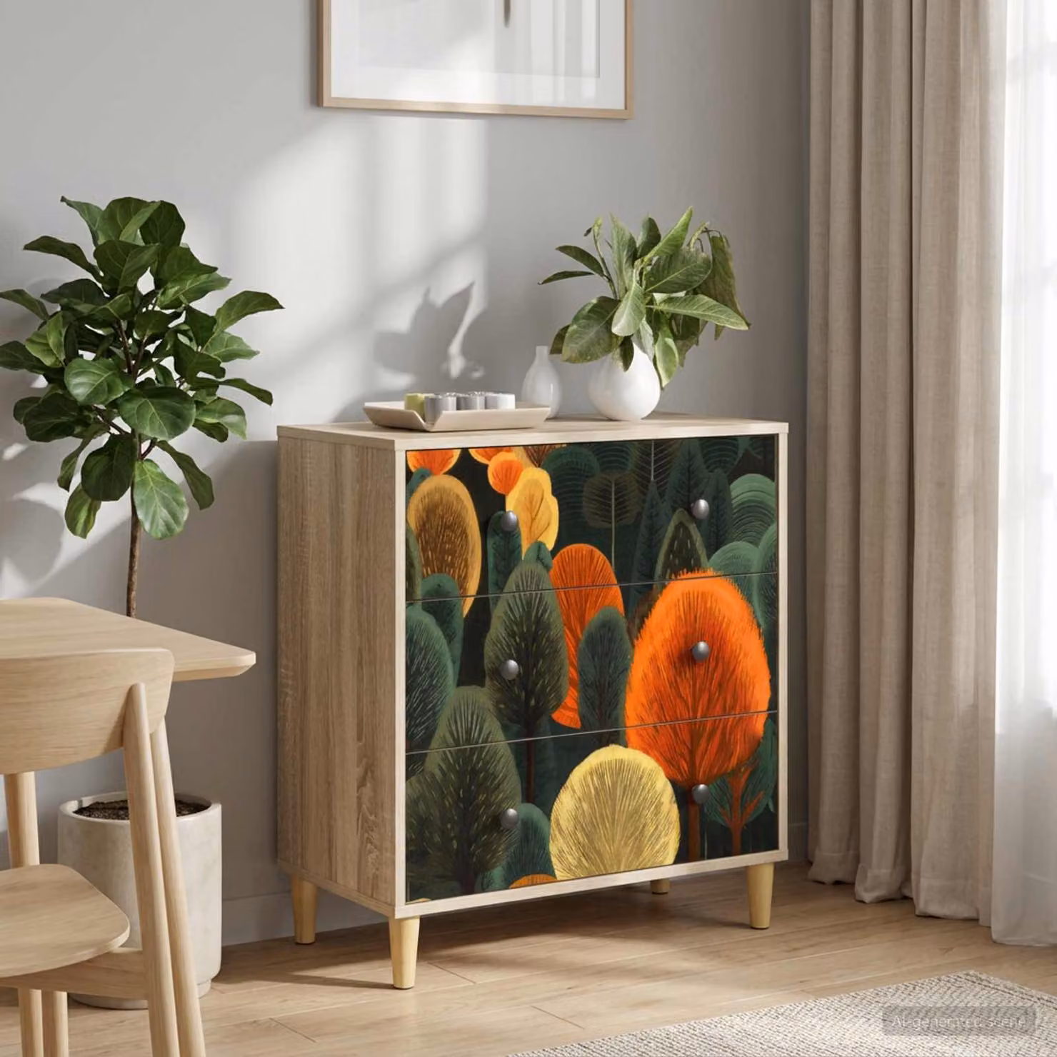 Cassettiera vidaXL ZAANDAM con stampa floreale, colore marrone multicolore, L: 66 cm, P: 36,5 cm, H: 75 cm