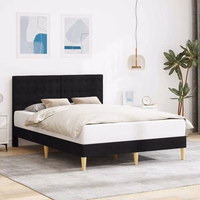 Struttura letto con testiera e giroletto DESIGN IN in tessuto nero L 140 cm x P 200 cm – 1