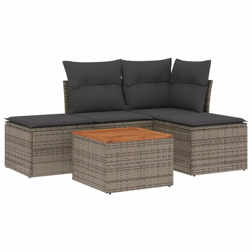 Set Divano da Giardino vidaXL 5 pz a Forma a L con Cuscini Grigio in Polyrattan e Legno di Acacia – 2