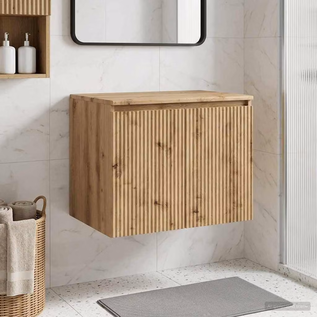 Mobiletto da bagno sospeso vidaXL in rovere marrone con ante a battente