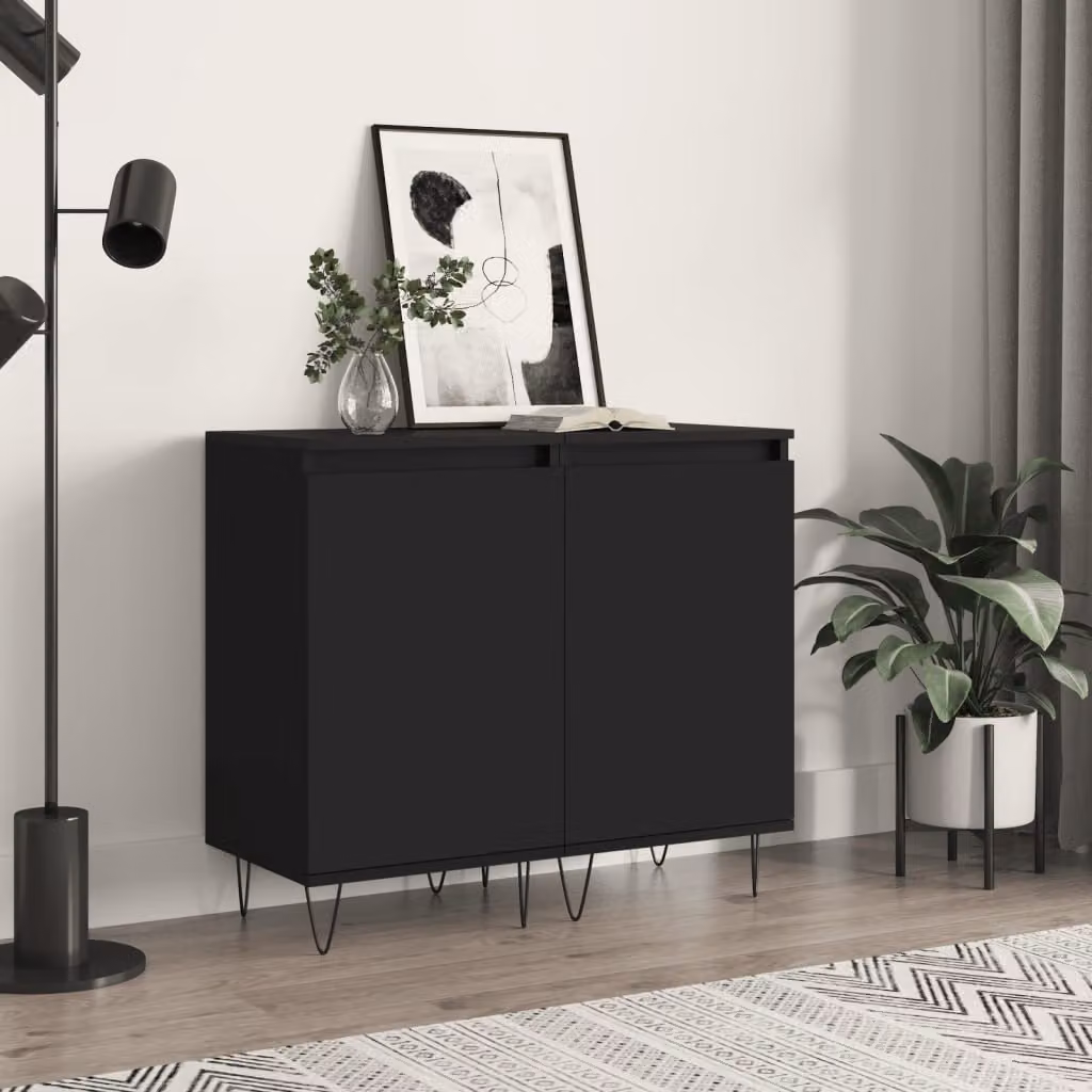 Set di 2 credenze moderne vidaXL in legno e metallo, colore nero e marrone, H 70 x L 40 x P 35 cm