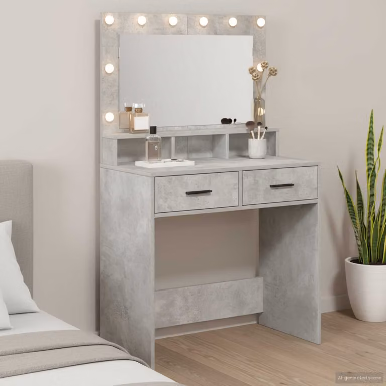 vidaXL Tavolo da Trucco Moderno Grigio L: 79 cm, P: 41 cm, H: 135 cm
