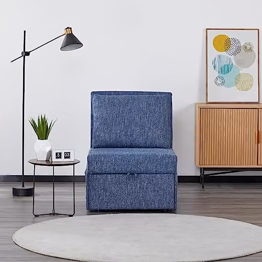 Poltrona Pouf Letto Singolo con Materasso SOFY Blu scuro