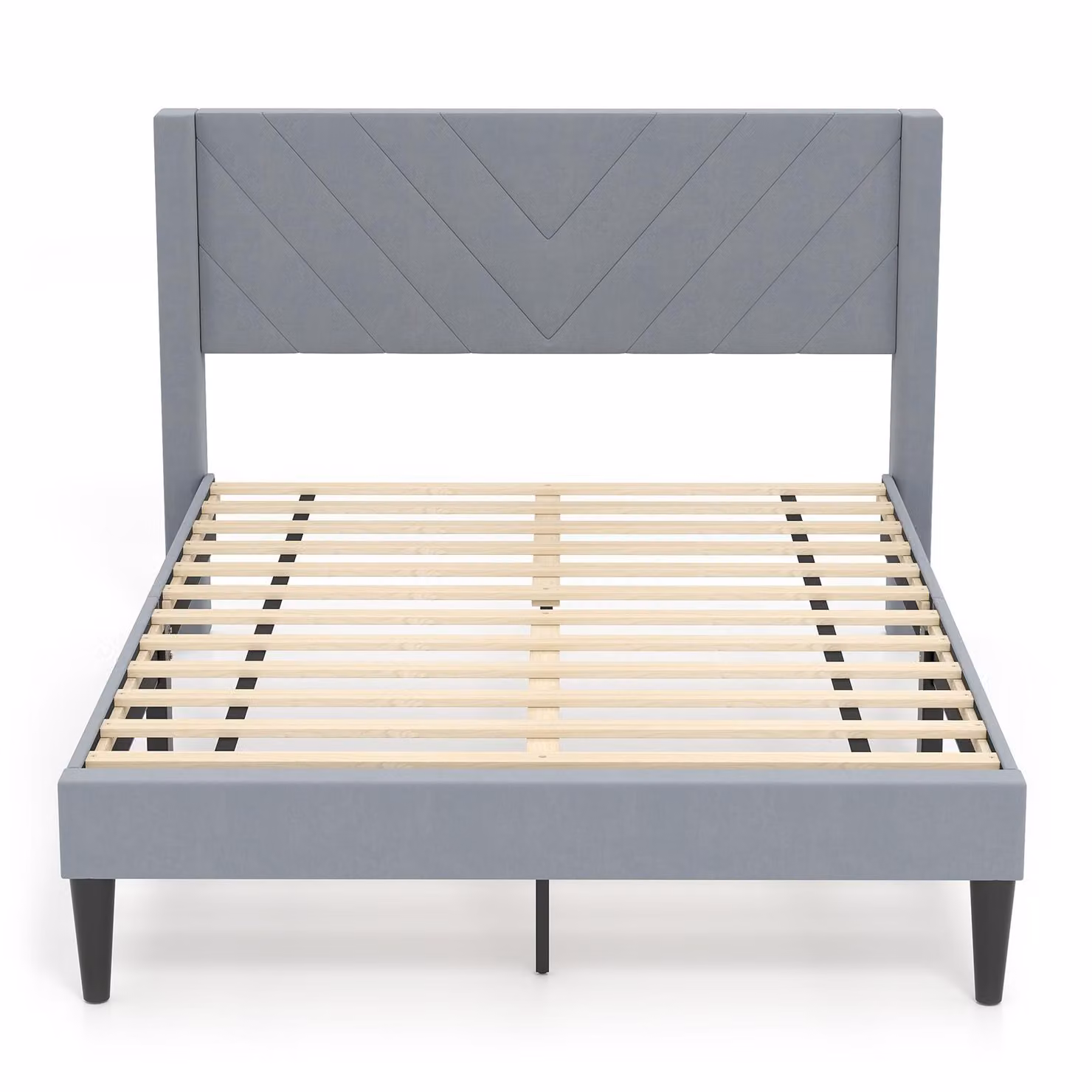 Struttura letto COSTWAY per materasso 200x140cm, struttura letto matrimoniale imbottita, letto a piattaforma con testiera, rete a doghe e cuscino per i piedi, grigio, modello V, L