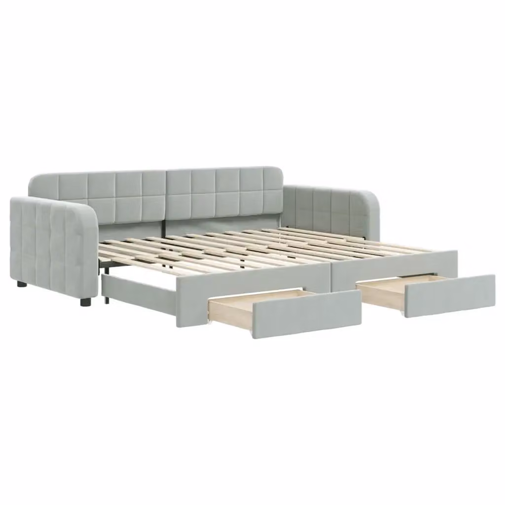 Divano Letto Estraibile vidaXL in Velluto Grigio con Cassetto per Soggiorno e Camera da Letto L/P/H: 224 x 90 x 71 cm – 2