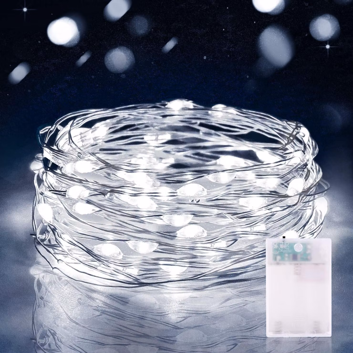Catena luminosa a LED, 3 metri, 30 LED, con timer, luce bianca fredda, confezione singola