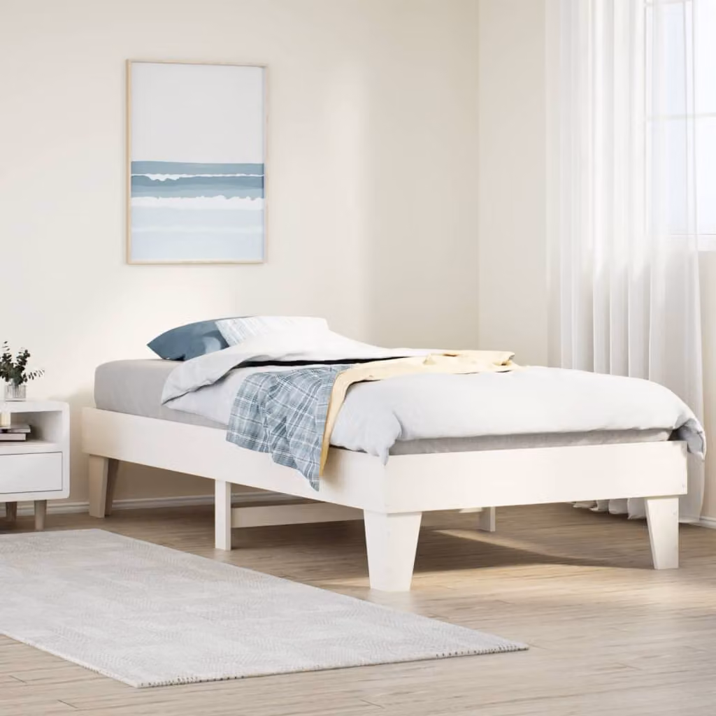 Letto singolo vidaXL in legno massello di pino bianco con doghe in legno, L/P/H: 90 x 190 cm