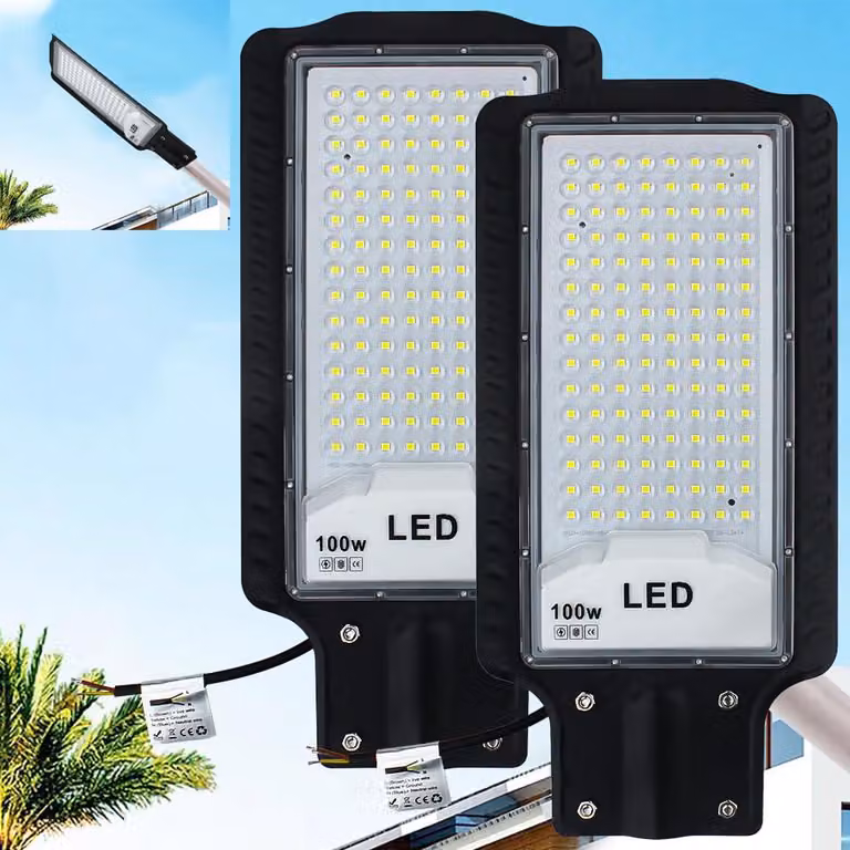 Confezione da 2 lampioni a LED da 100 W, temperatura di colore 6500 K, grado di protezione IP66 (resistente all'acqua)